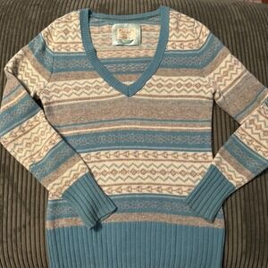 Womens Y2k Vtg. Old Navy Fair Isle V Neck Wool Blend Sweater Sz S